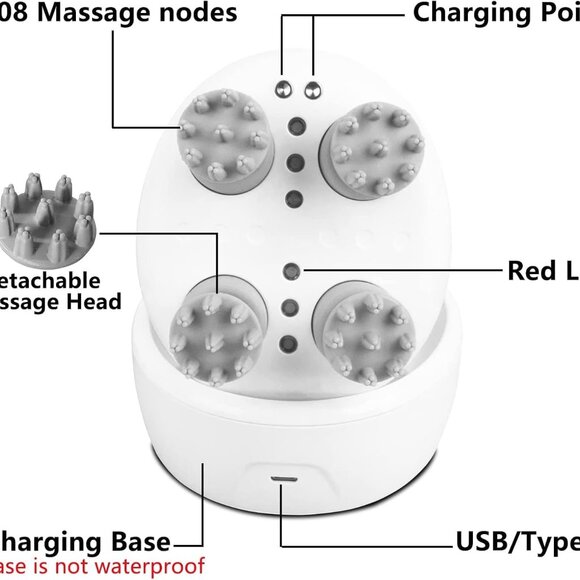 Electric Head Massager Waterproof  Red Light Care Handheld Massager 4 Detachable - Picture 5 of 11